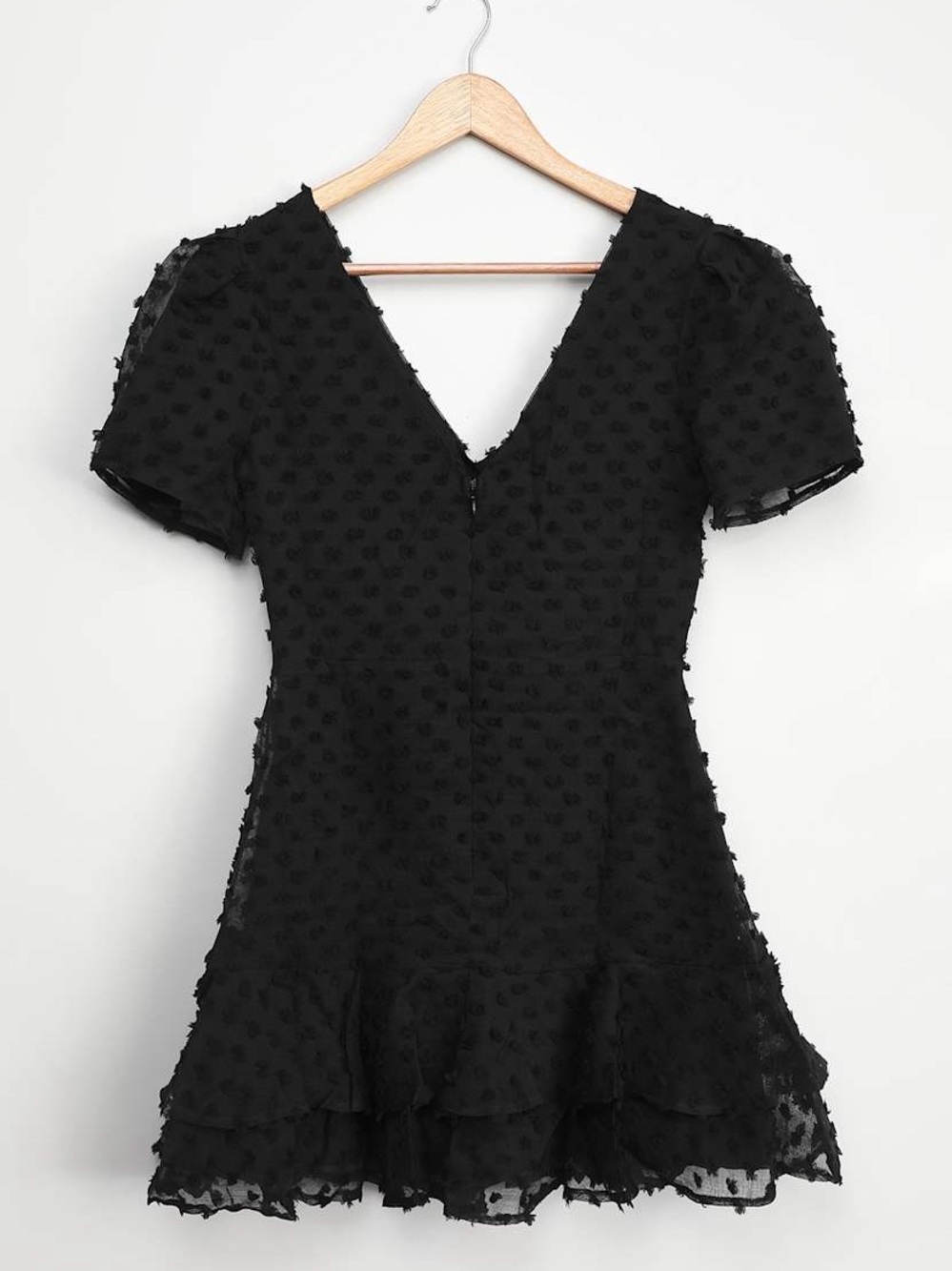 Lulus Black V-Neck Textured Ruffle Dress - Women - Picture 3 of 8